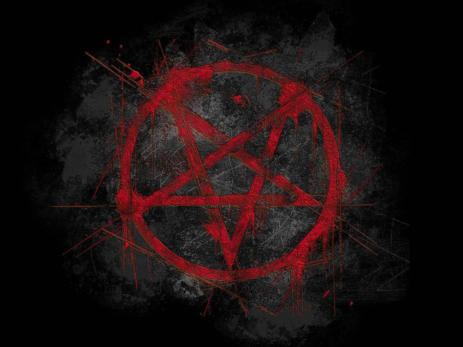 Sort Horror Rød Pentagram Mesh Tapet Wallpaper