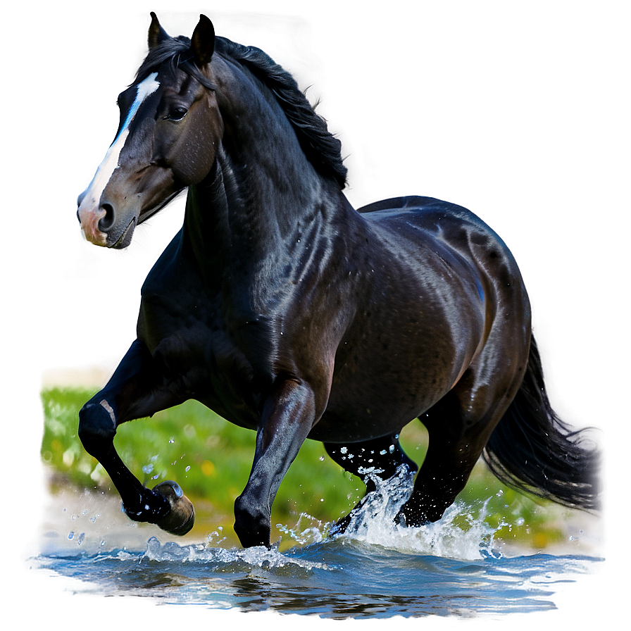 Black Horse Running In Water Png 06262024 PNG
