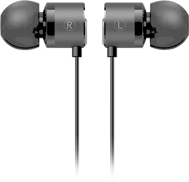 Black In Ear Wired Earphones PNG
