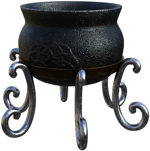 Black Iron Cauldronon Stand PNG