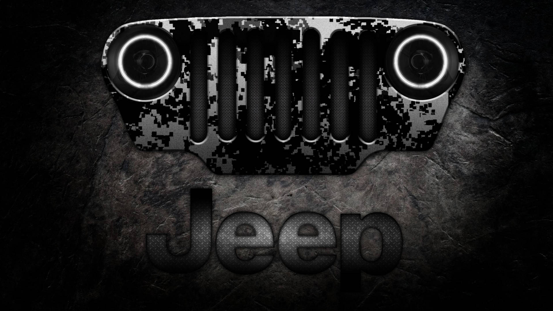 Majestic Black Jeep Wrangler with Camouflage Grill Wallpaper