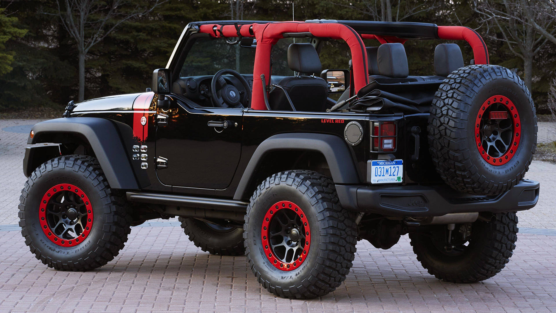 Download Black Jeep Wrangler With Red Accent Wallpaper 