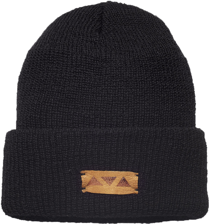Black Knit Beanie With Logo Patch PNG
