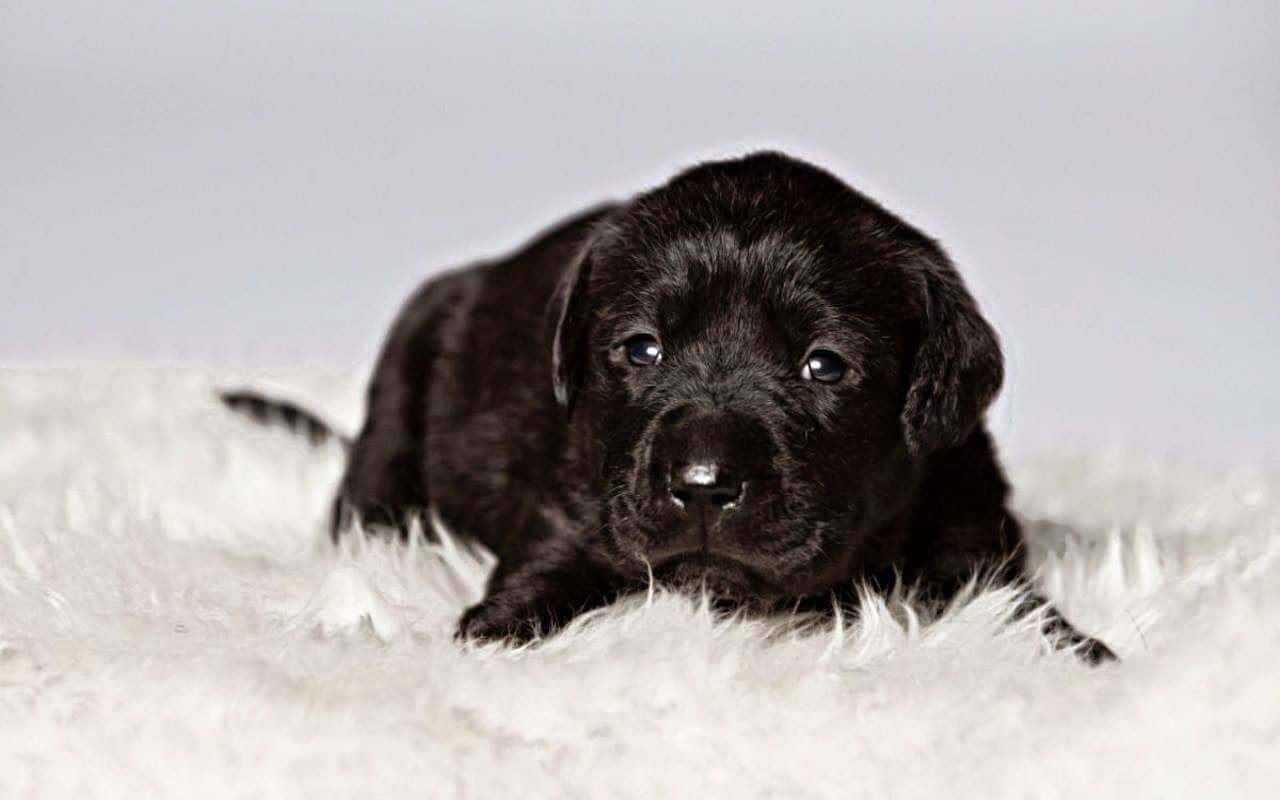 Imagende Cachorros De Labrador Negro Sobre Una Manta Blanca