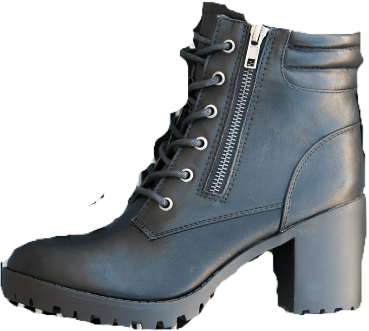 Black Laced Bootwith Heeland Zipper.png PNG