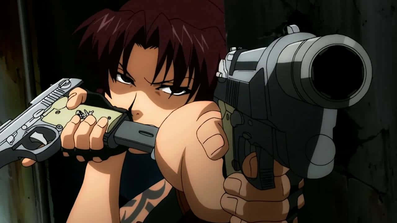 Black Lagoon Revy Sikter Med Våpen Bakgrunnsbildet