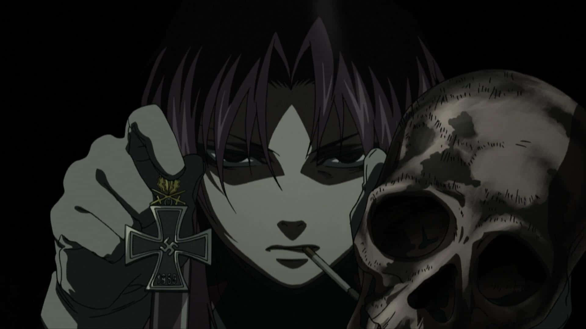 Black Lagoon Revy Met Skulls En Kruis Achtergrond