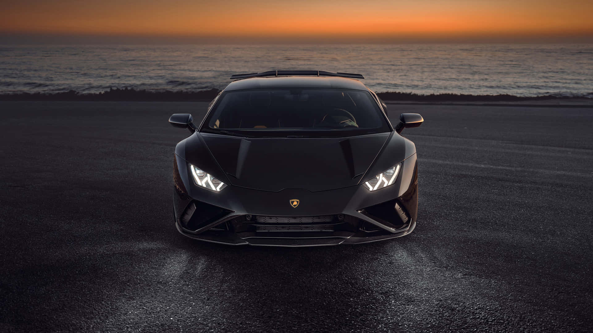 Black Lamborghini Sunset Coastline Wallpaper