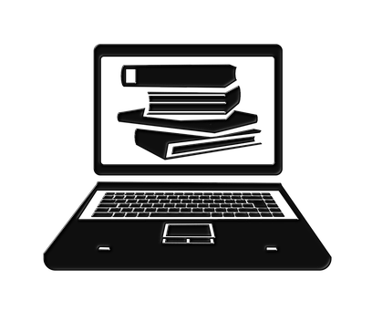 Black Laptop Books Concept Art PNG