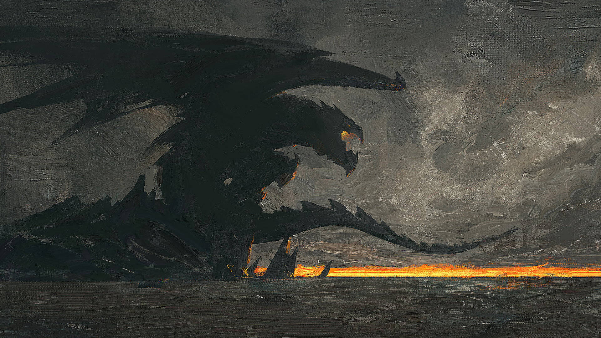 Black Lava Dragon Painting