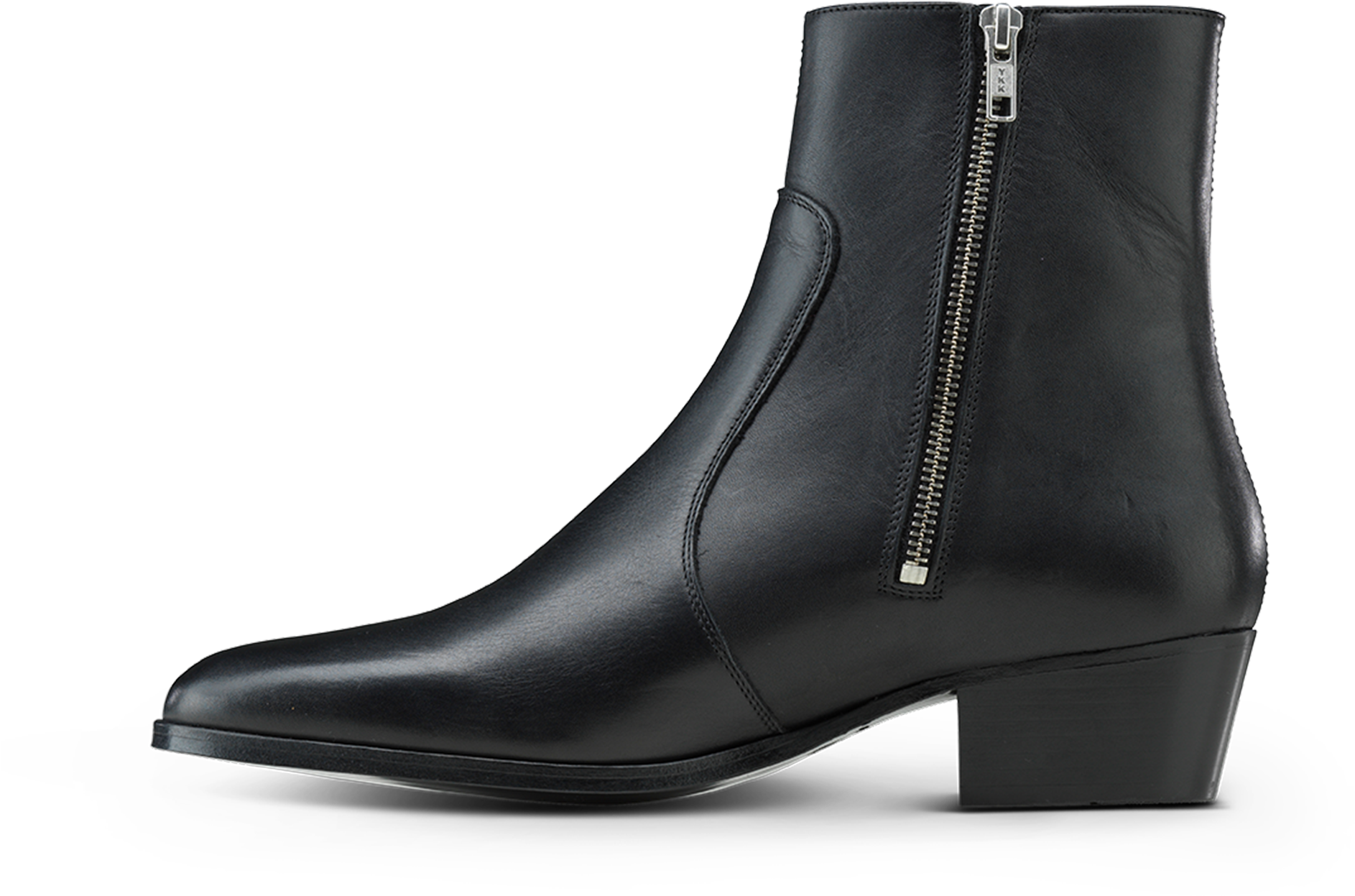 Black Leather Ankle Boot With Zipper PNG