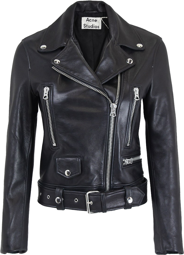 Black Leather Biker Jacket Acne Studios PNG