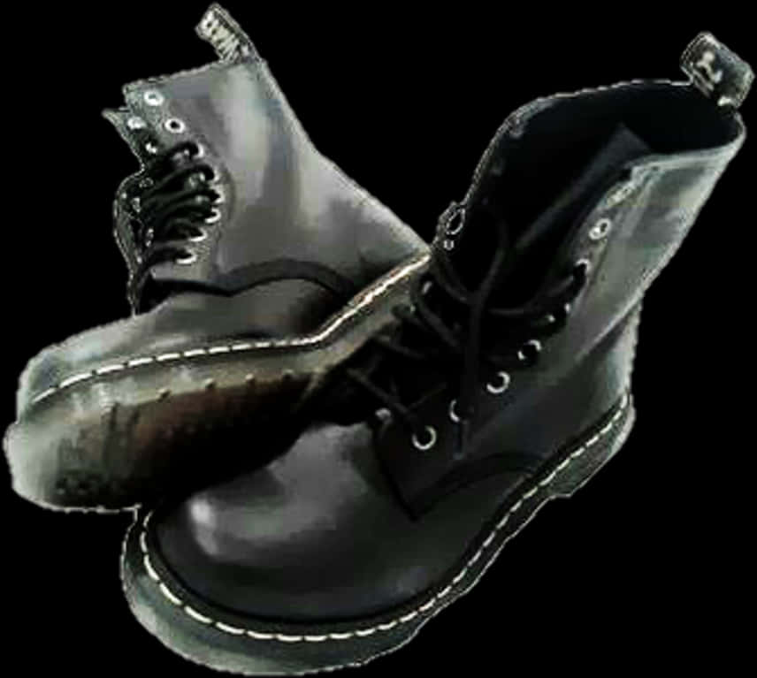 Black Leather Boots Floating Angle View PNG