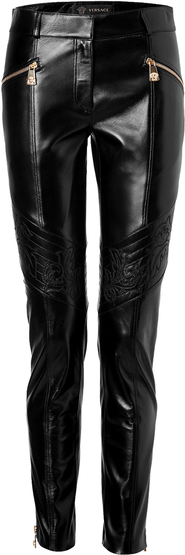 Black Leather Designer Pants PNG
