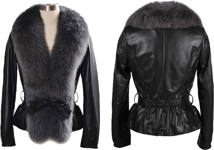 Black Leather Fur Collar Jacket PNG