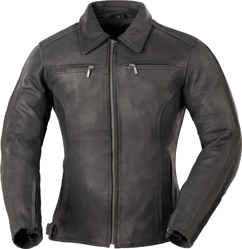 Black Leather Jacket Front View PNG