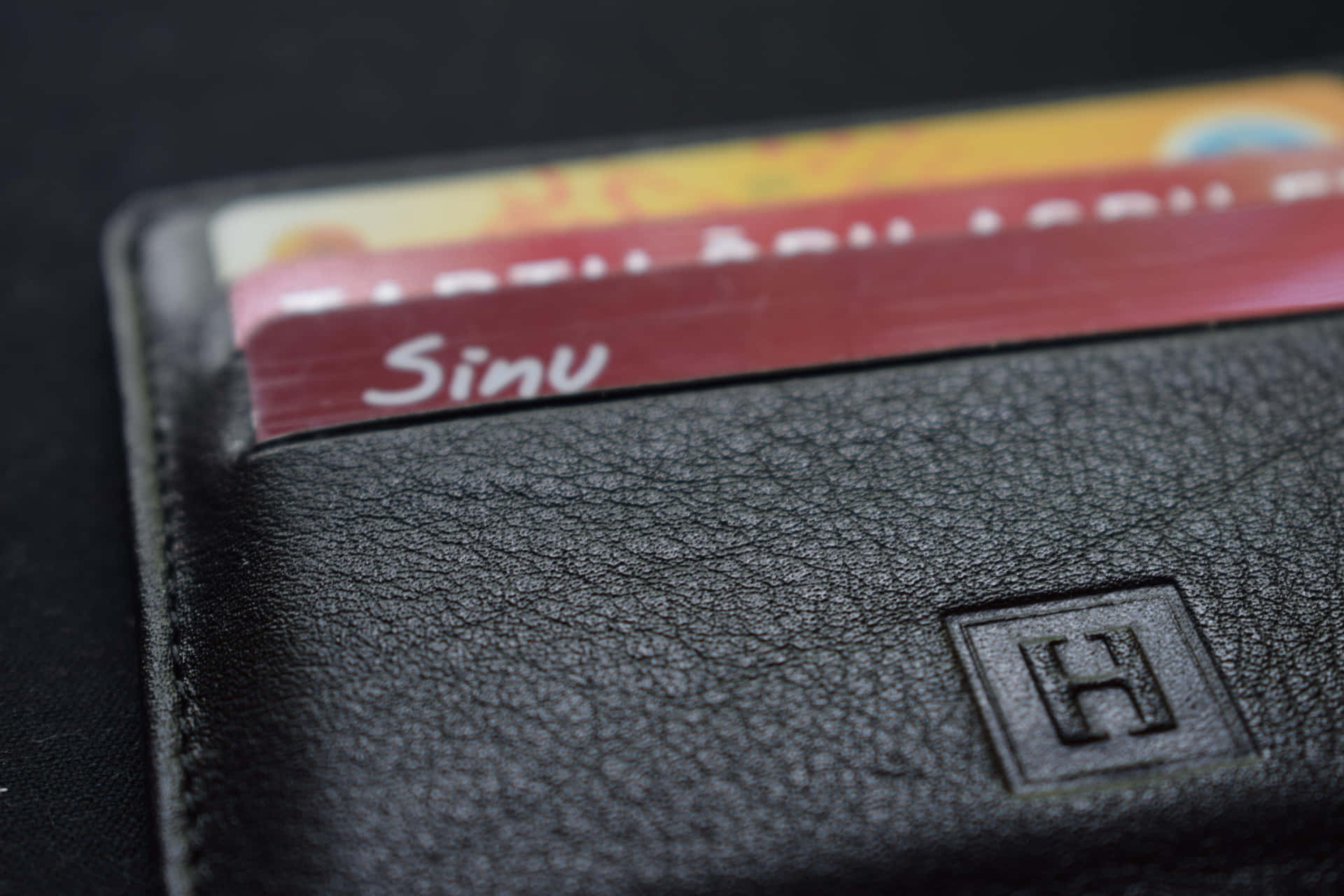 Black Leather Wallet Credit Card Closeup Wallpaper