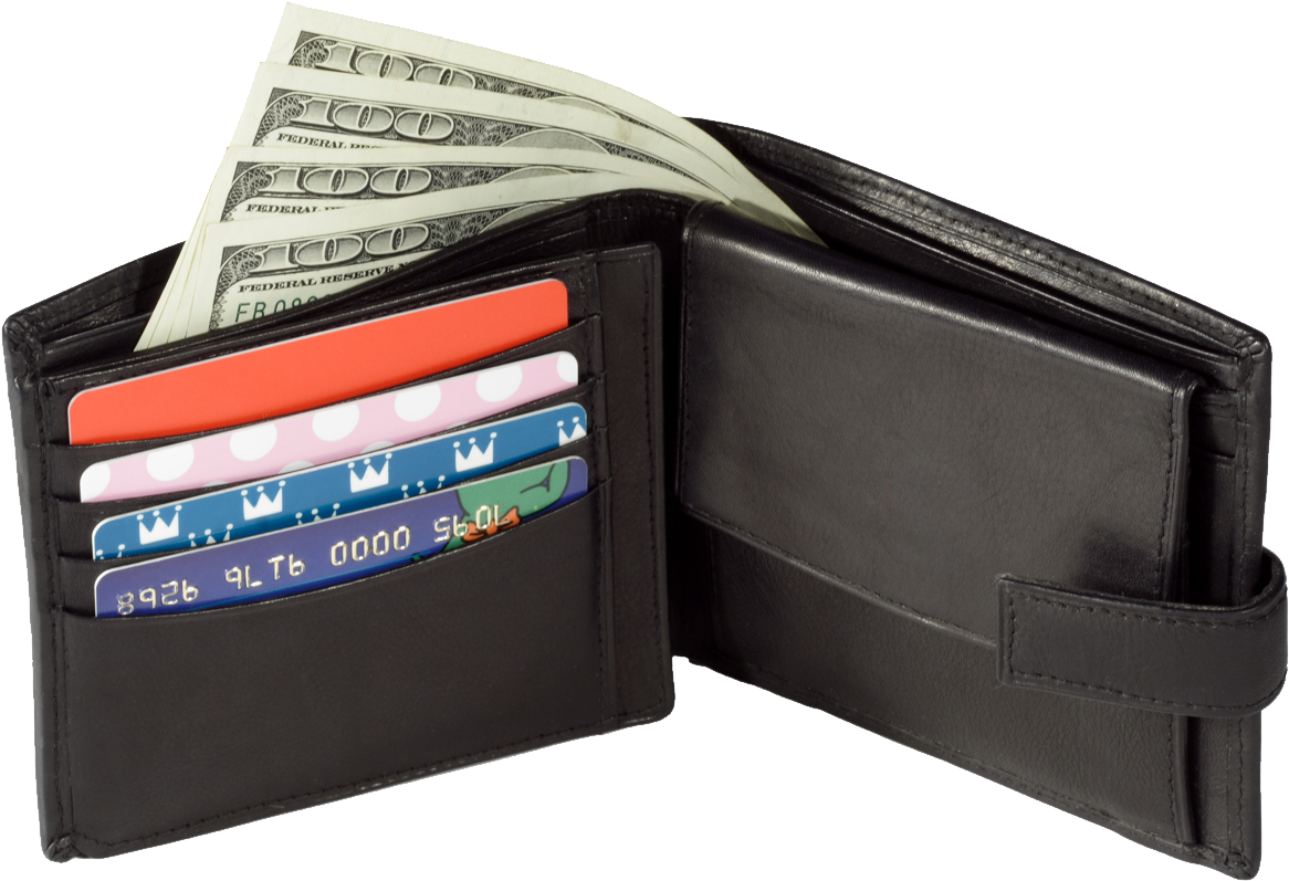 Black Leather Walletwith Cashand Cards PNG