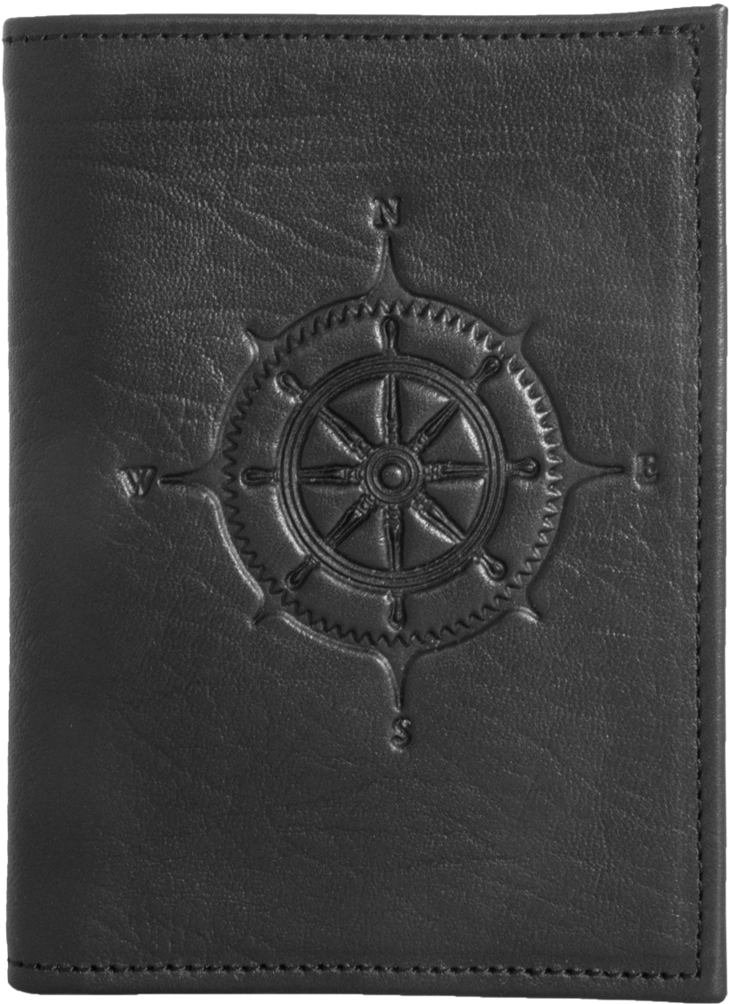 Black Leather Walletwith Compass Design PNG