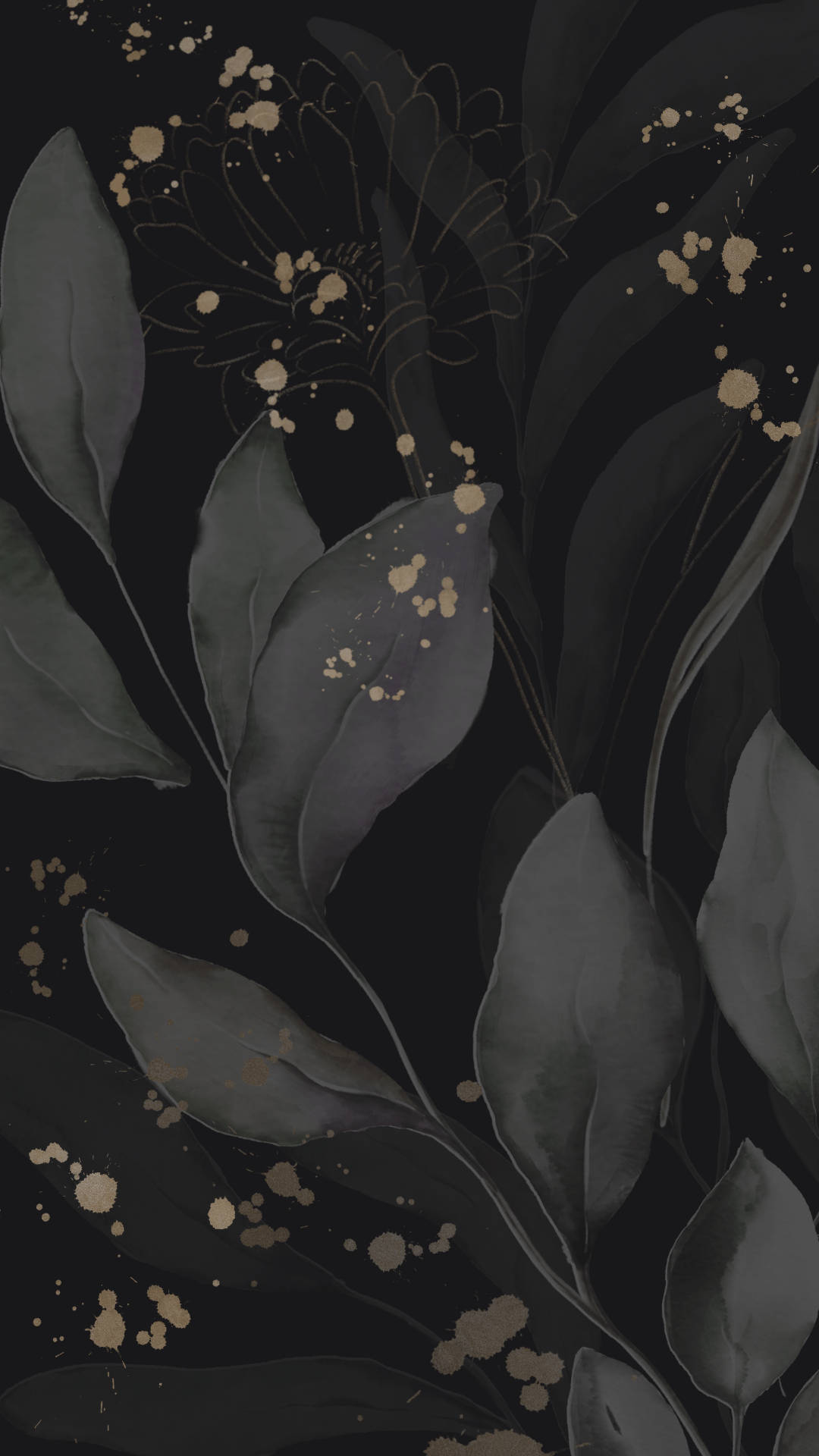 Black Leaves Floral Phone Wallpaper