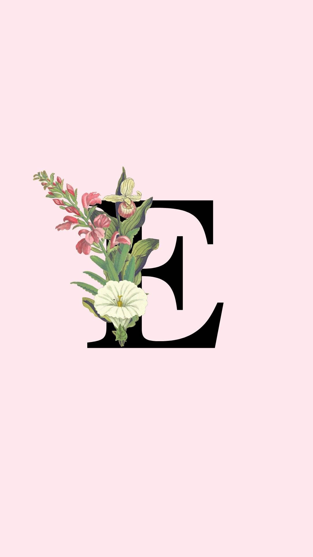 Black Letter E With Flowers