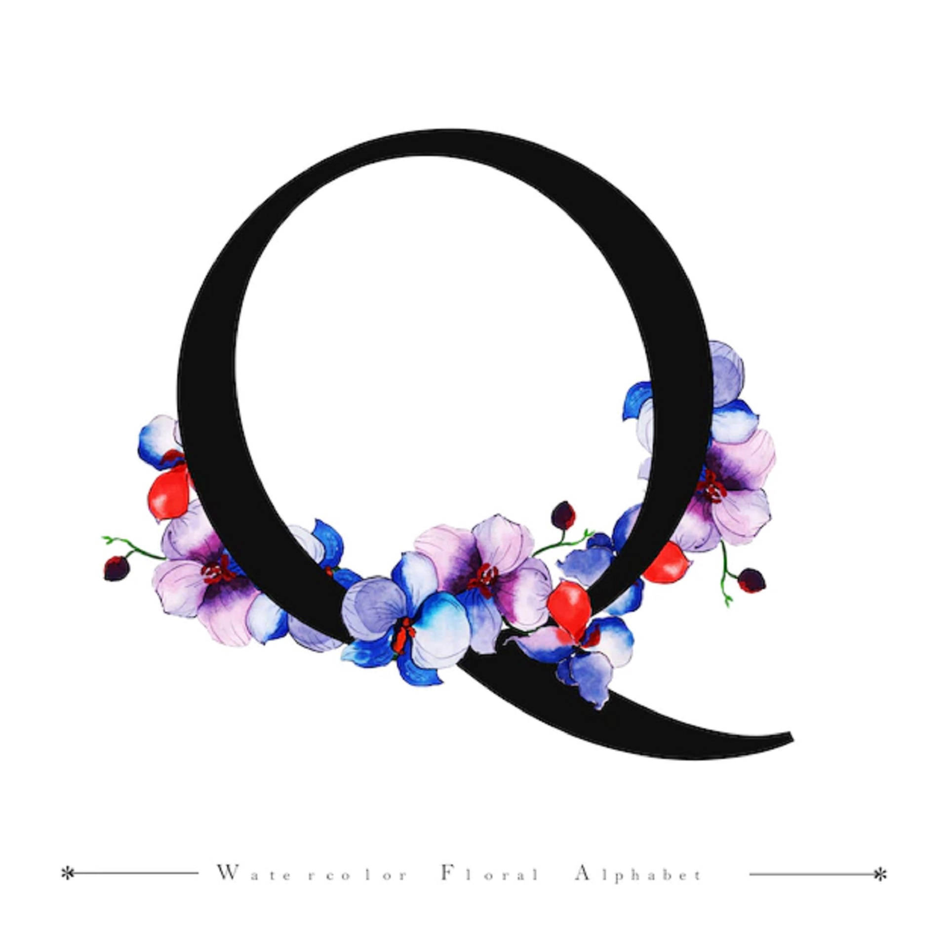 Black Letter Q With Flowers