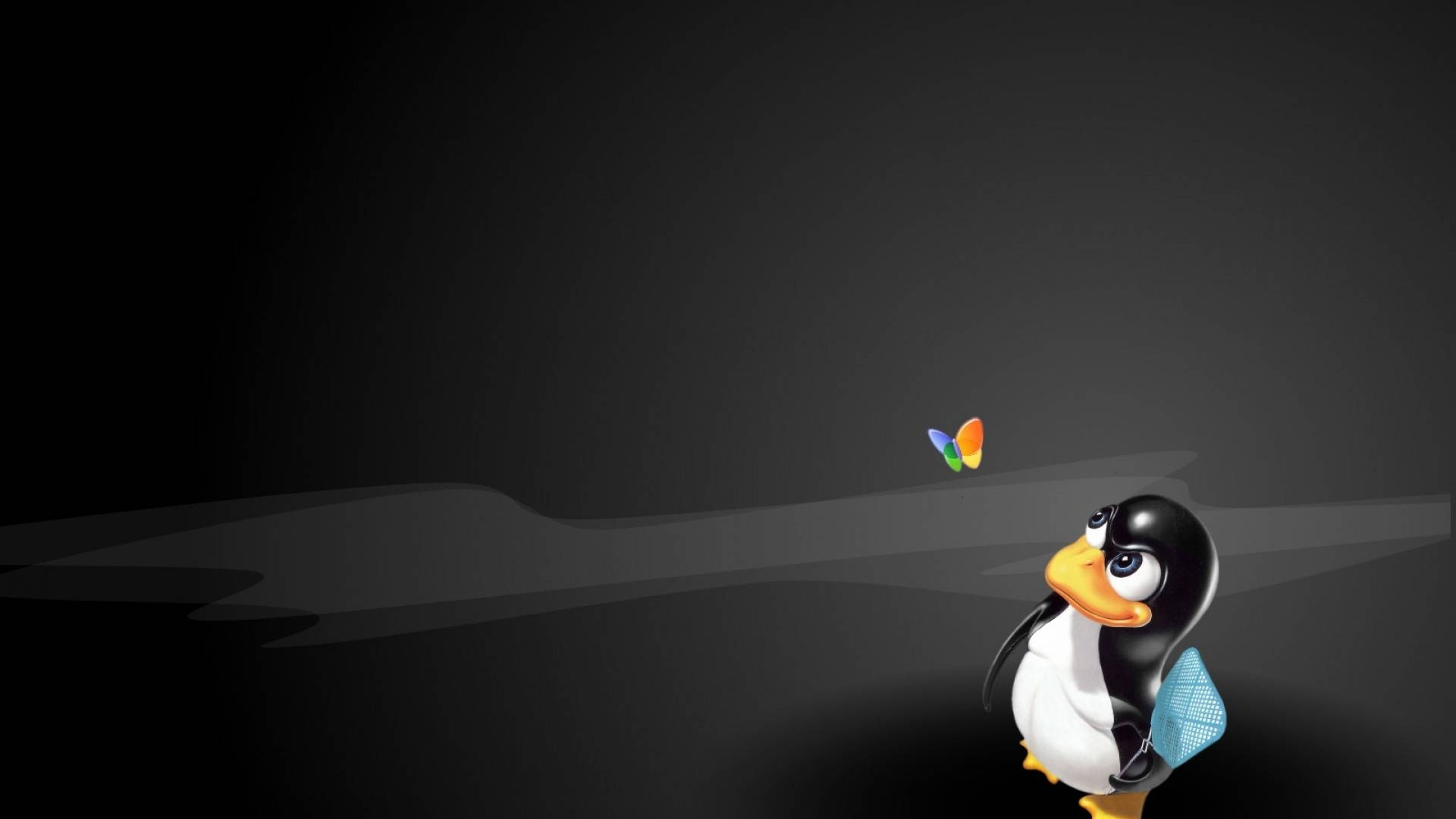 Black Linux Desktop Tux Character Mascot Wallpaper