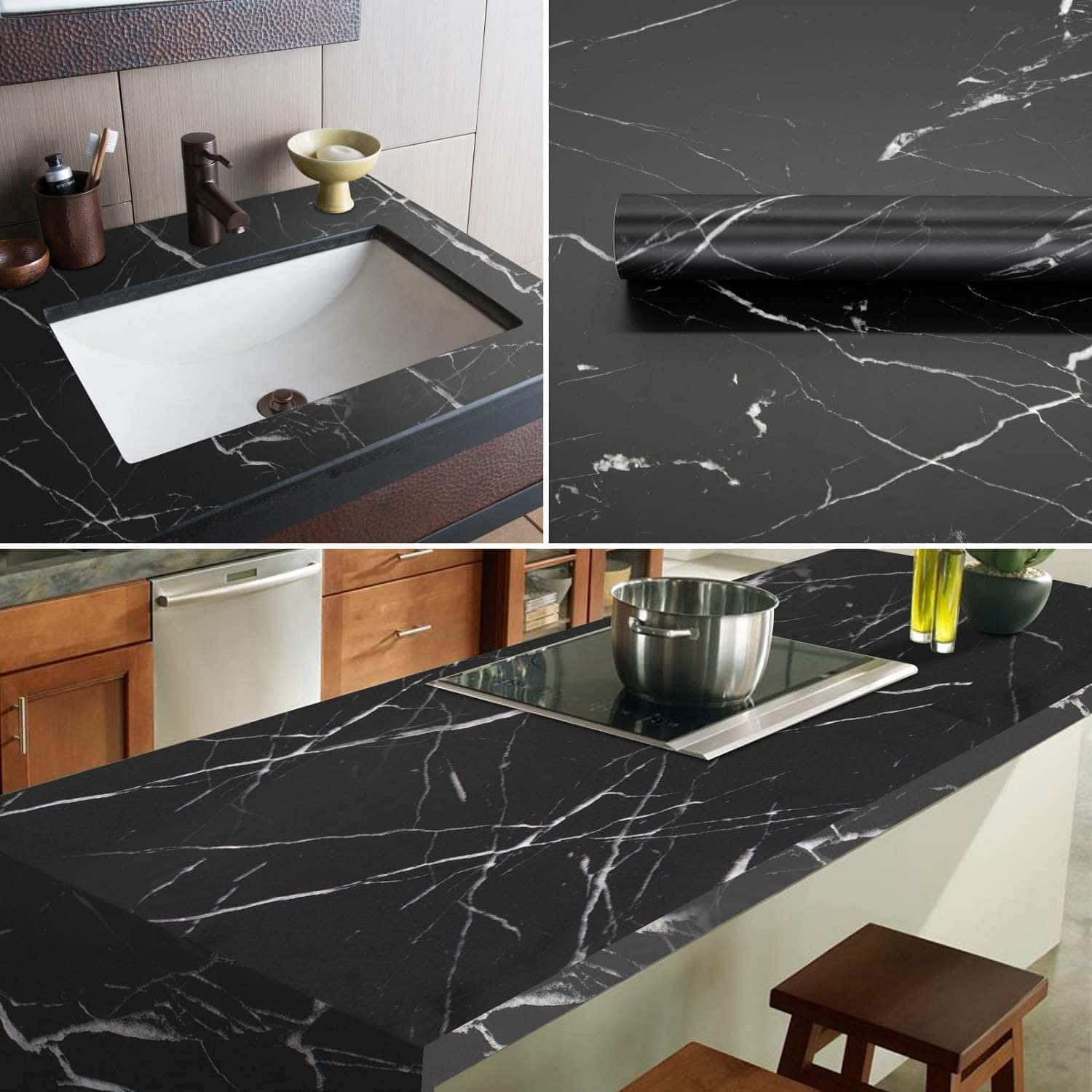 Black Marble Countertop With Sink And Faucet