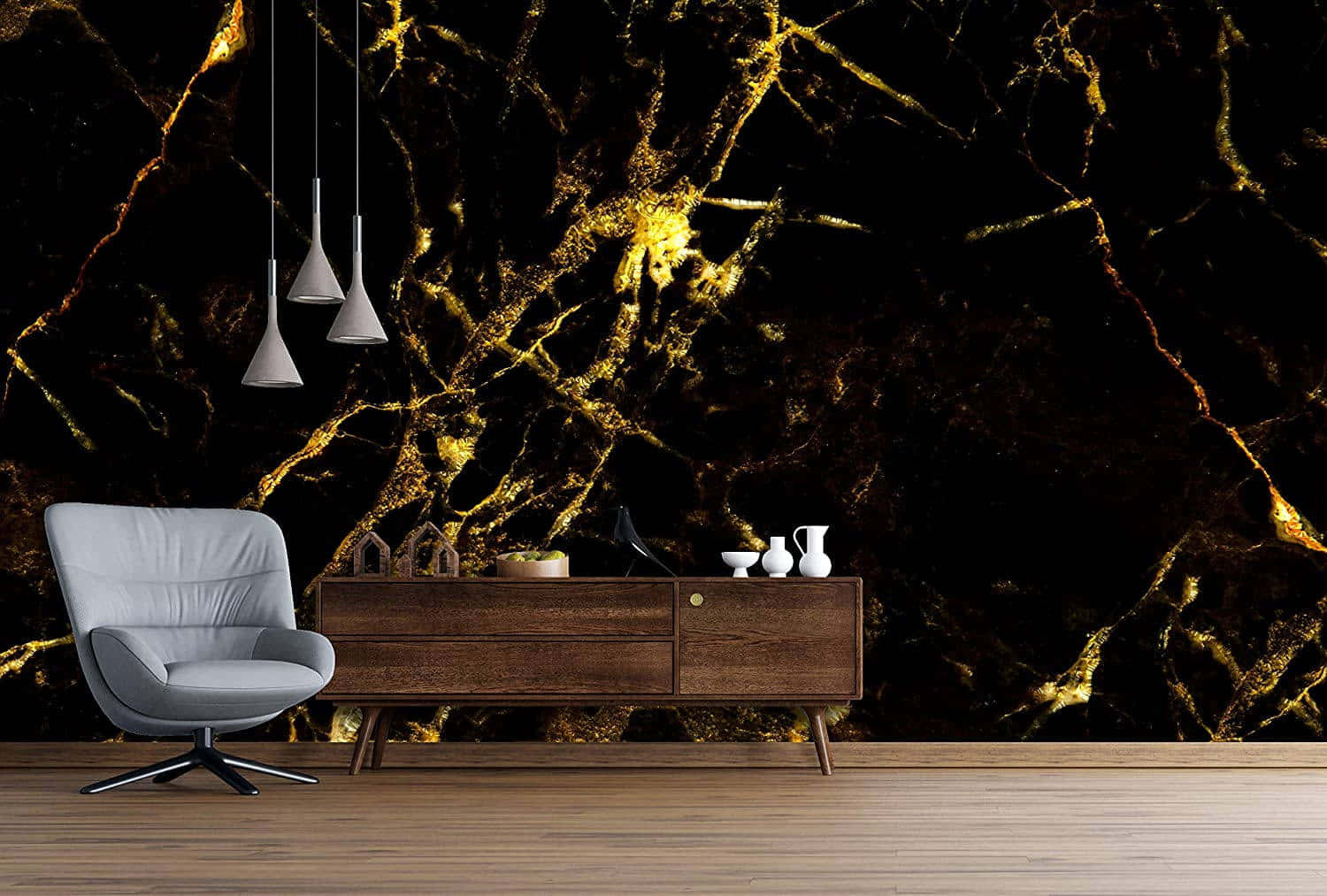 Wall Of Gold And Black Marble Background