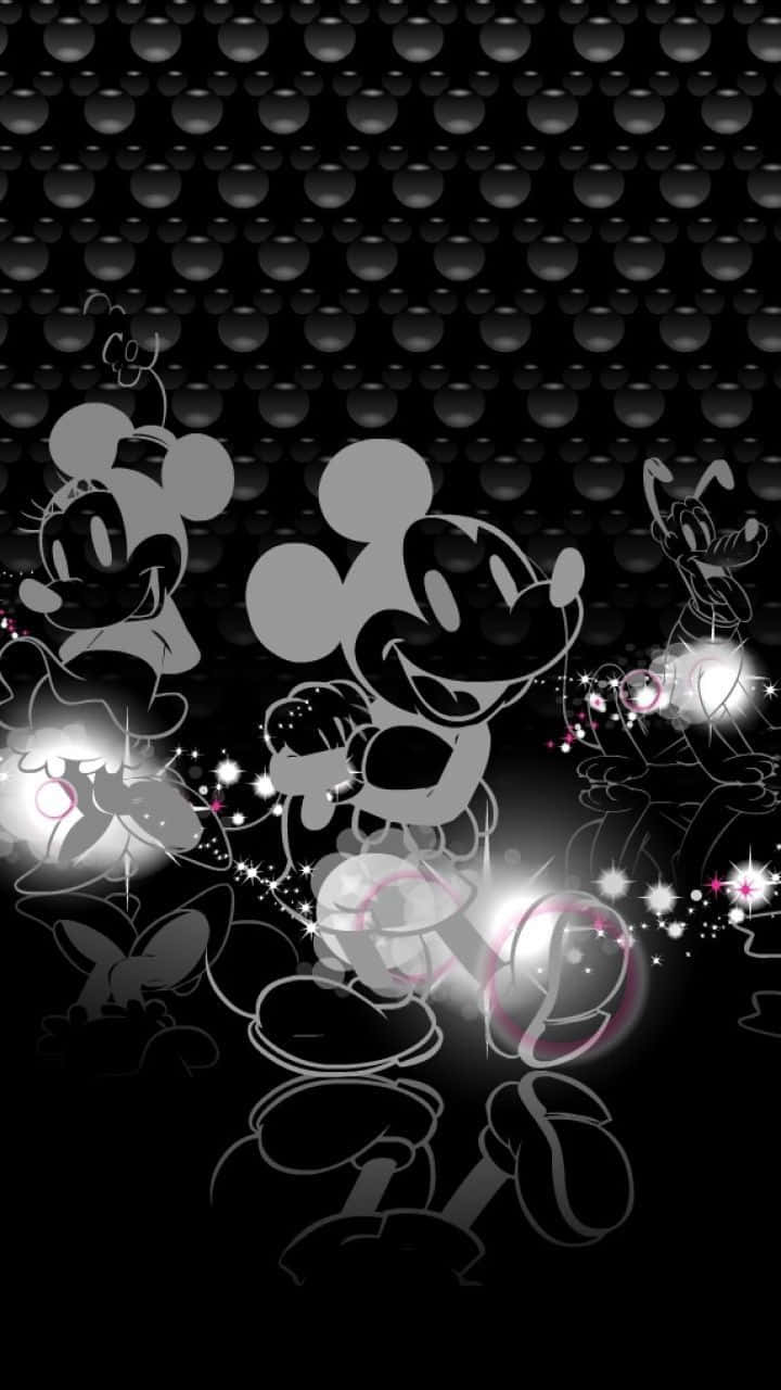 Gør Mickey Mouse permanent tilgængelig med detne stilfulde sorte telefon tapet. Wallpaper