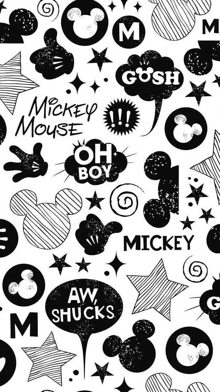 Mickey Mouse Black And White Pattern Wallpaper