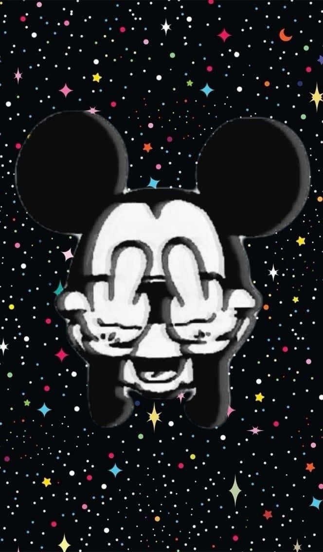 Mickey Mouse i rummet med stjerner omkring ham Wallpaper