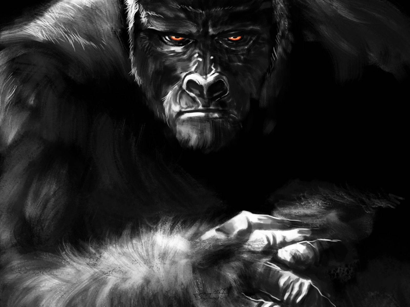 Pinturadigital De Un Mono Negro. Fondo de pantalla