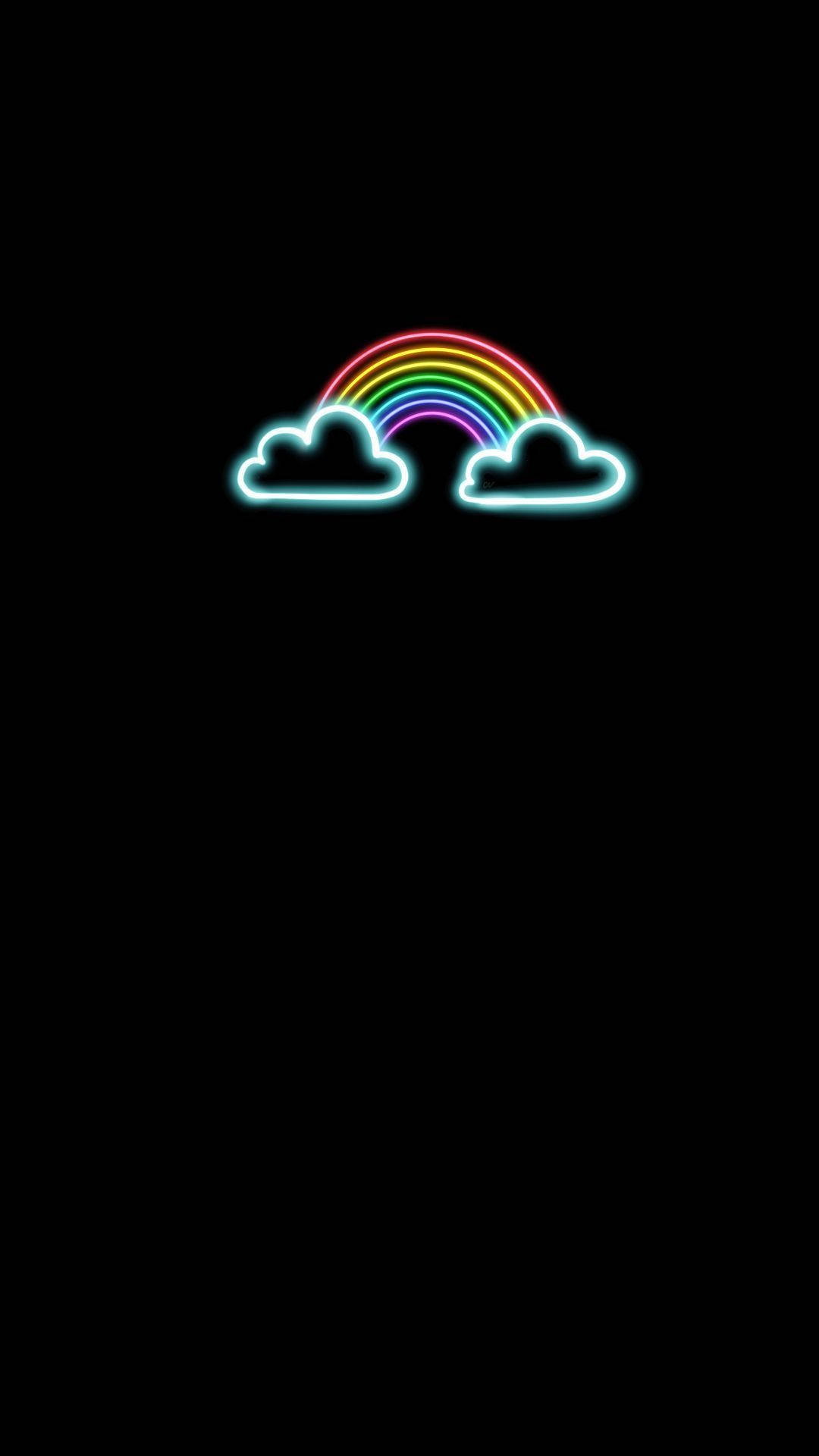 Black Neon Aesthetic Rainbow With Clouds Wallpaper