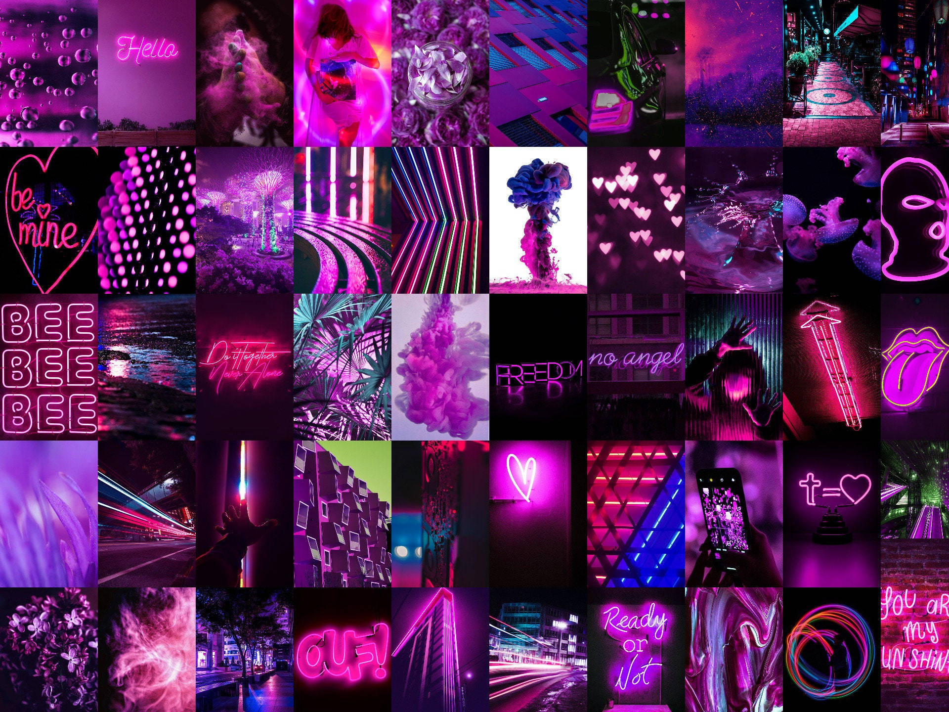 Black, Neon Pink, And Purple Signs Wallpaper