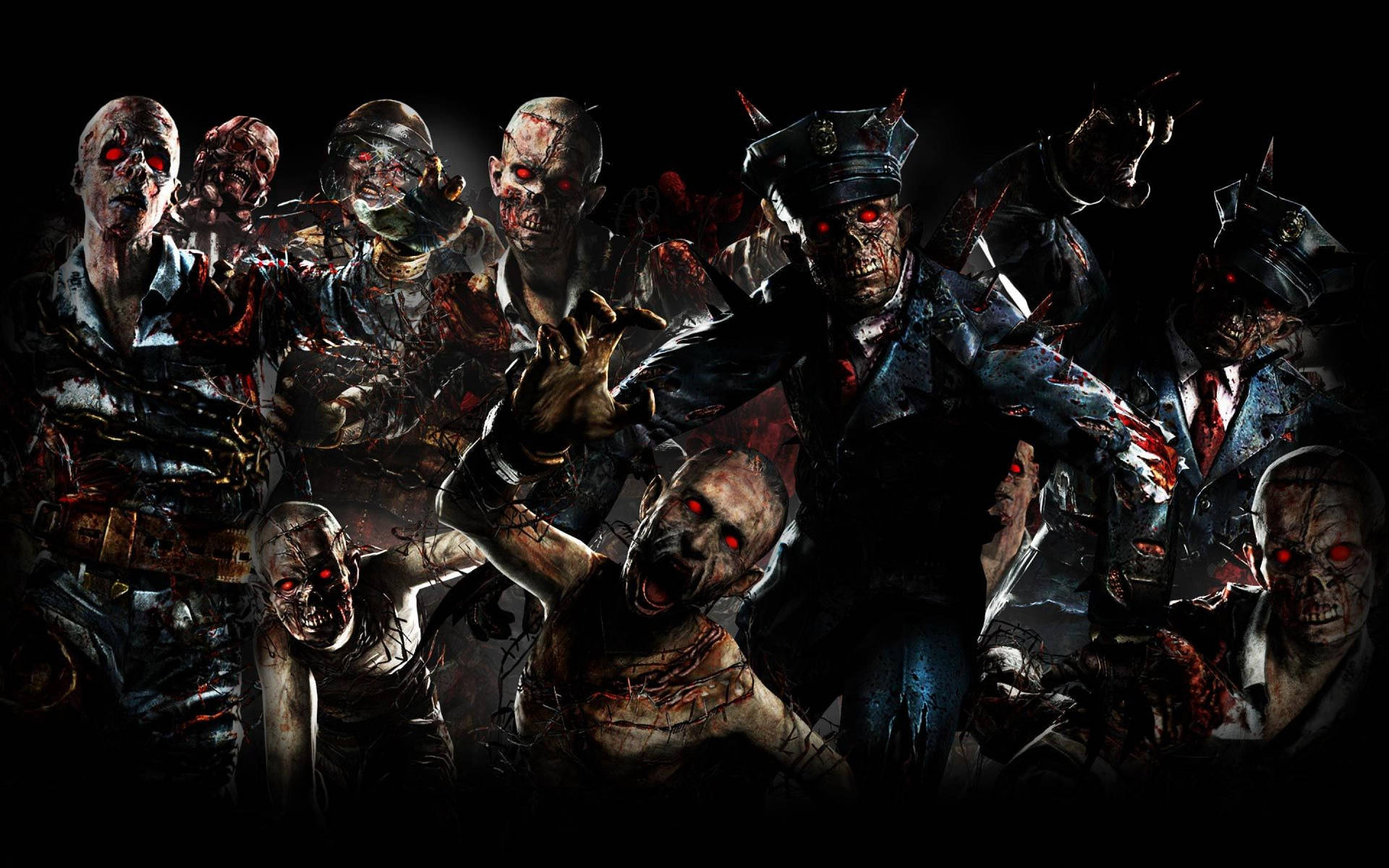 Zombies In A Dark Room With A Group Of Zombies Wallpaper