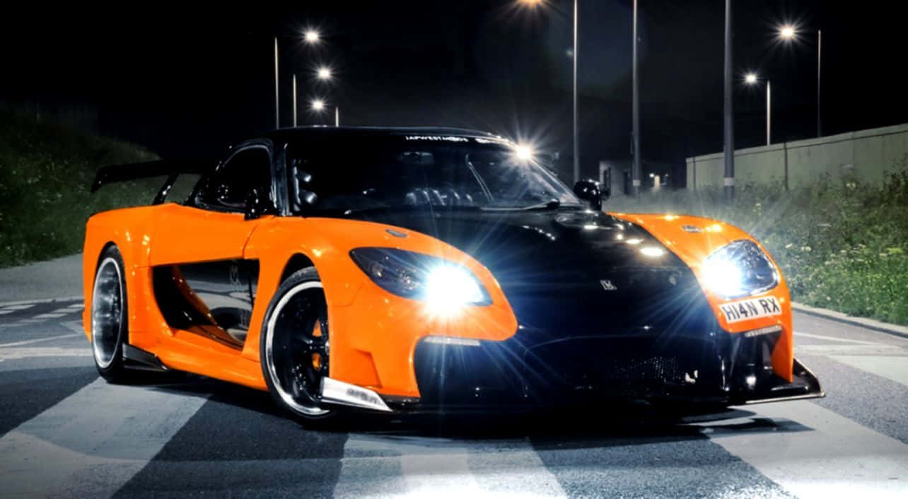 Black Orange Mazda Rx 7 With Headlight Wallpaper