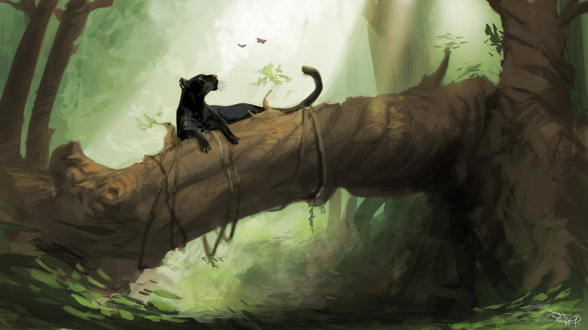Black Panther Animal On A Log Wallpaper