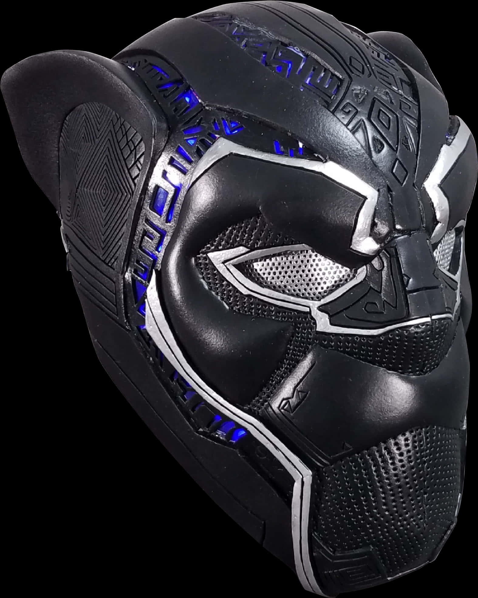 Black Panther Helmet Blue Lights PNG