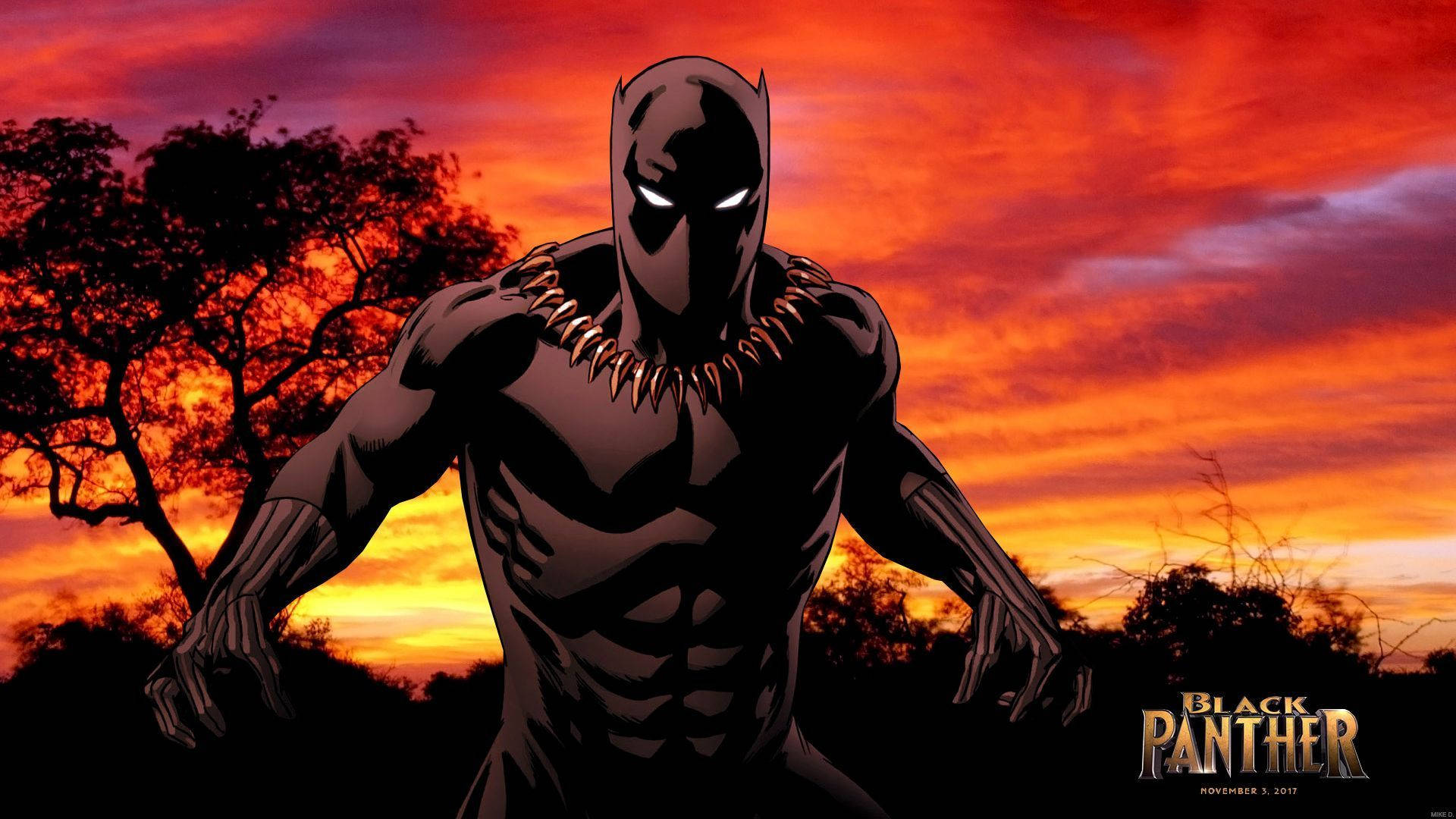 Black Panther Marvel Comics Superhero Sunset Background