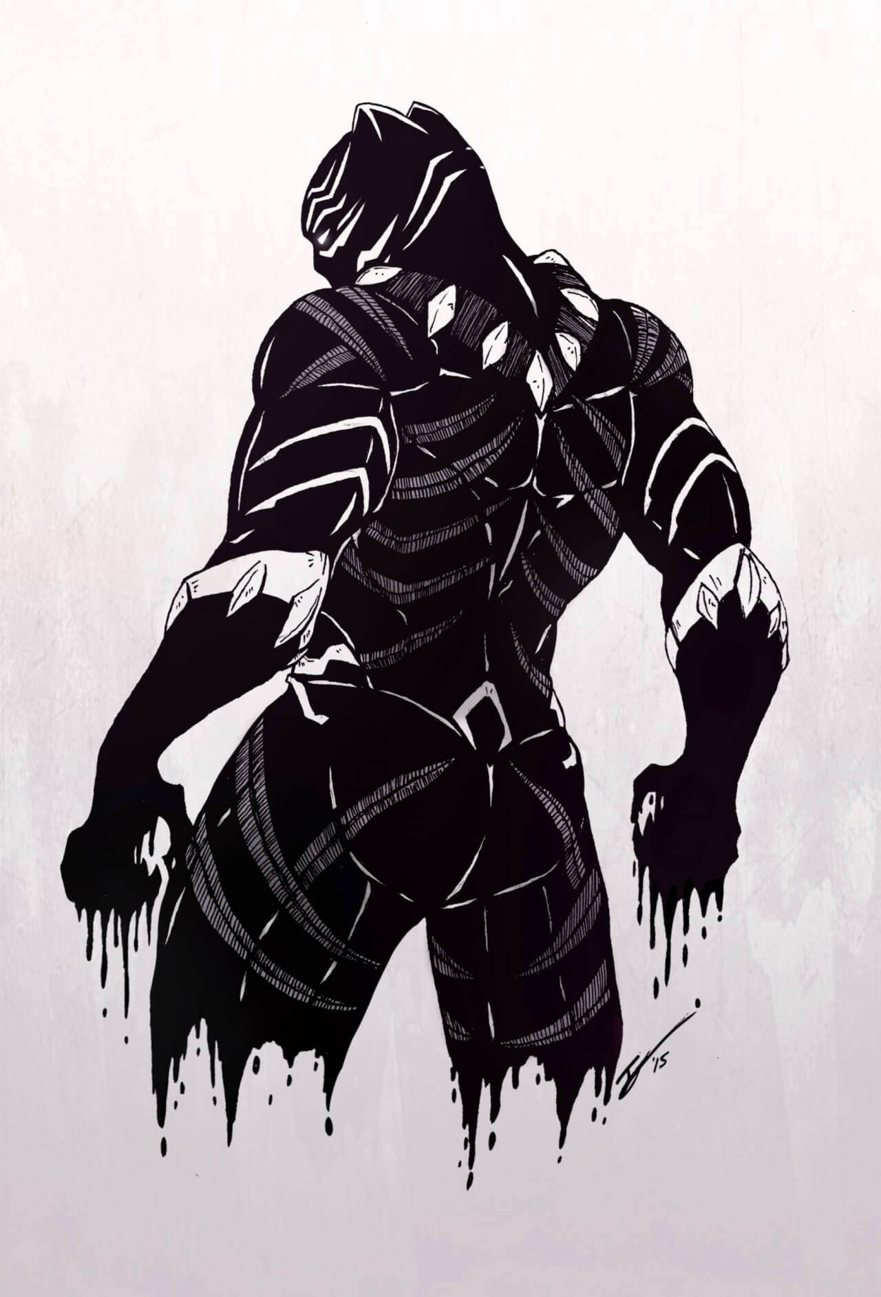 Black Panther Marvel comic character in melting effect.