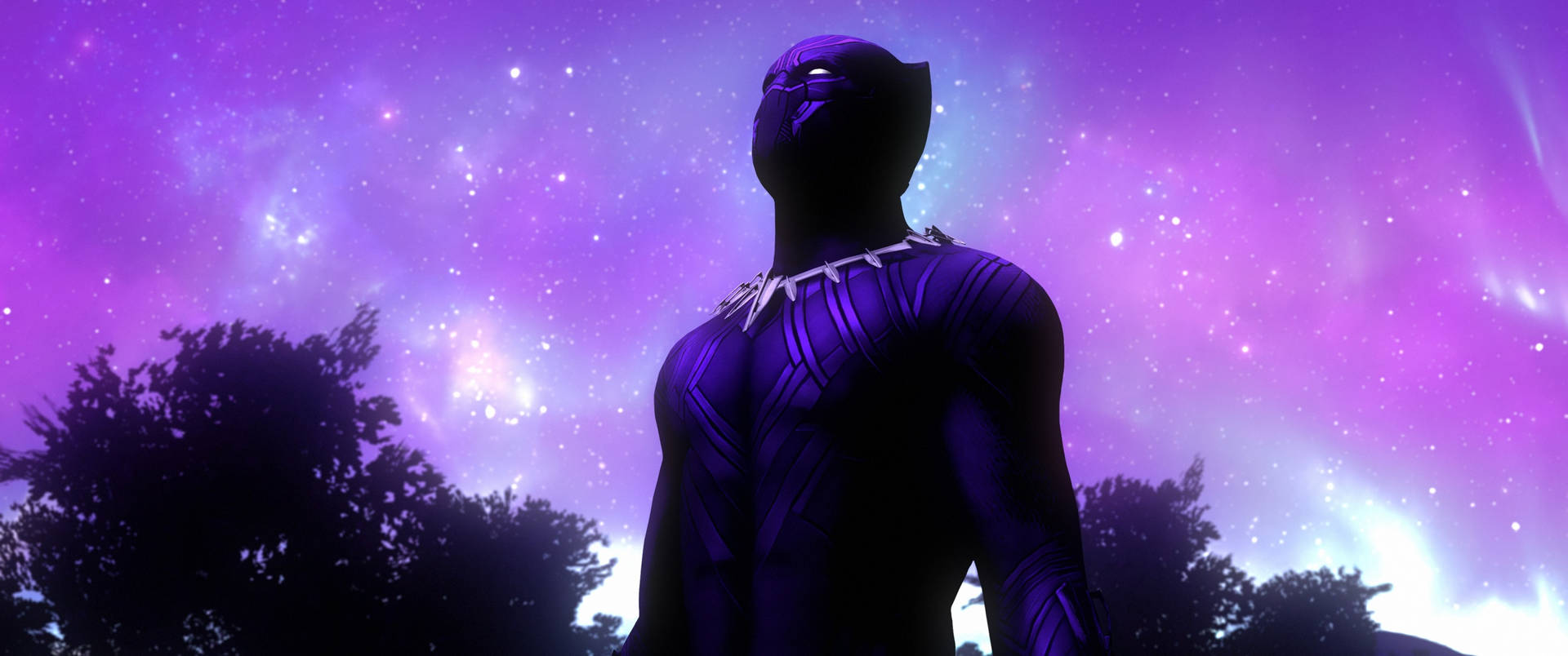 Black Panther Superhero Aesthetic Purple Sky Background