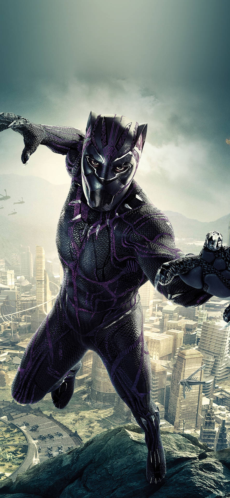 Black Panther Superhero King T'challa City Fly Background
