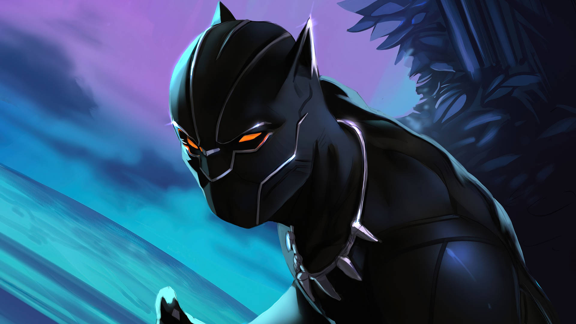 Black Panther Superhero Orange Eyes Digital Art Background