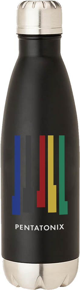 Black Stainless Steel Water Bottle Pentatonix Logo PNG