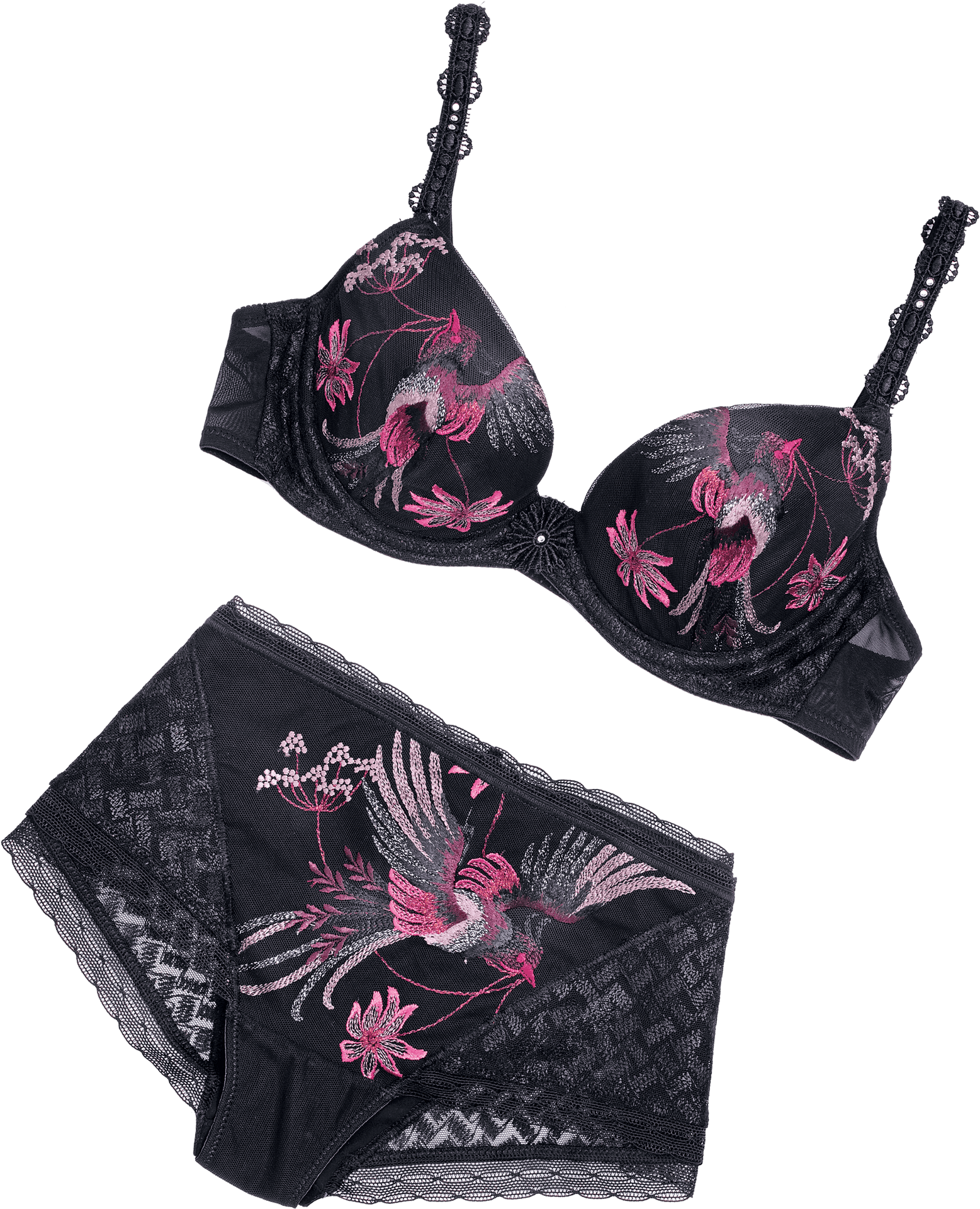 Download Black Pink Embroidered Lingerie Set 