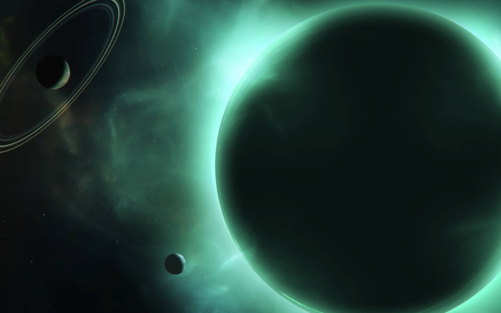 Black Planet In Bright Green Cosmos Wallpaper