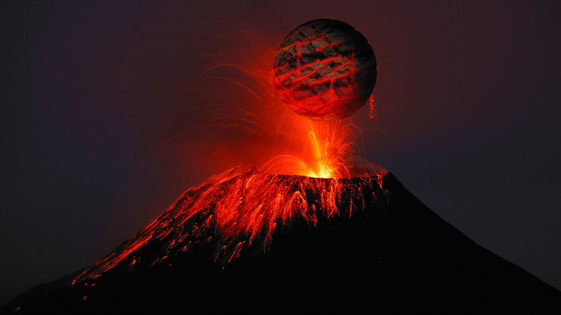 Captivating Sight of Black Planet against Volcano Wallpaper