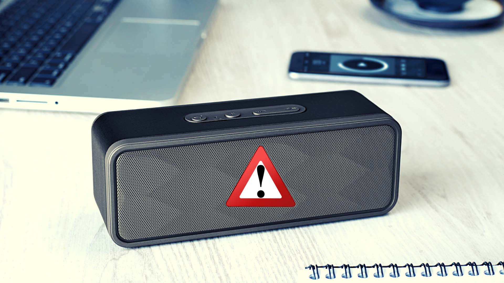 Black Portable Speaker With Exclamation Warning Illustration Picture