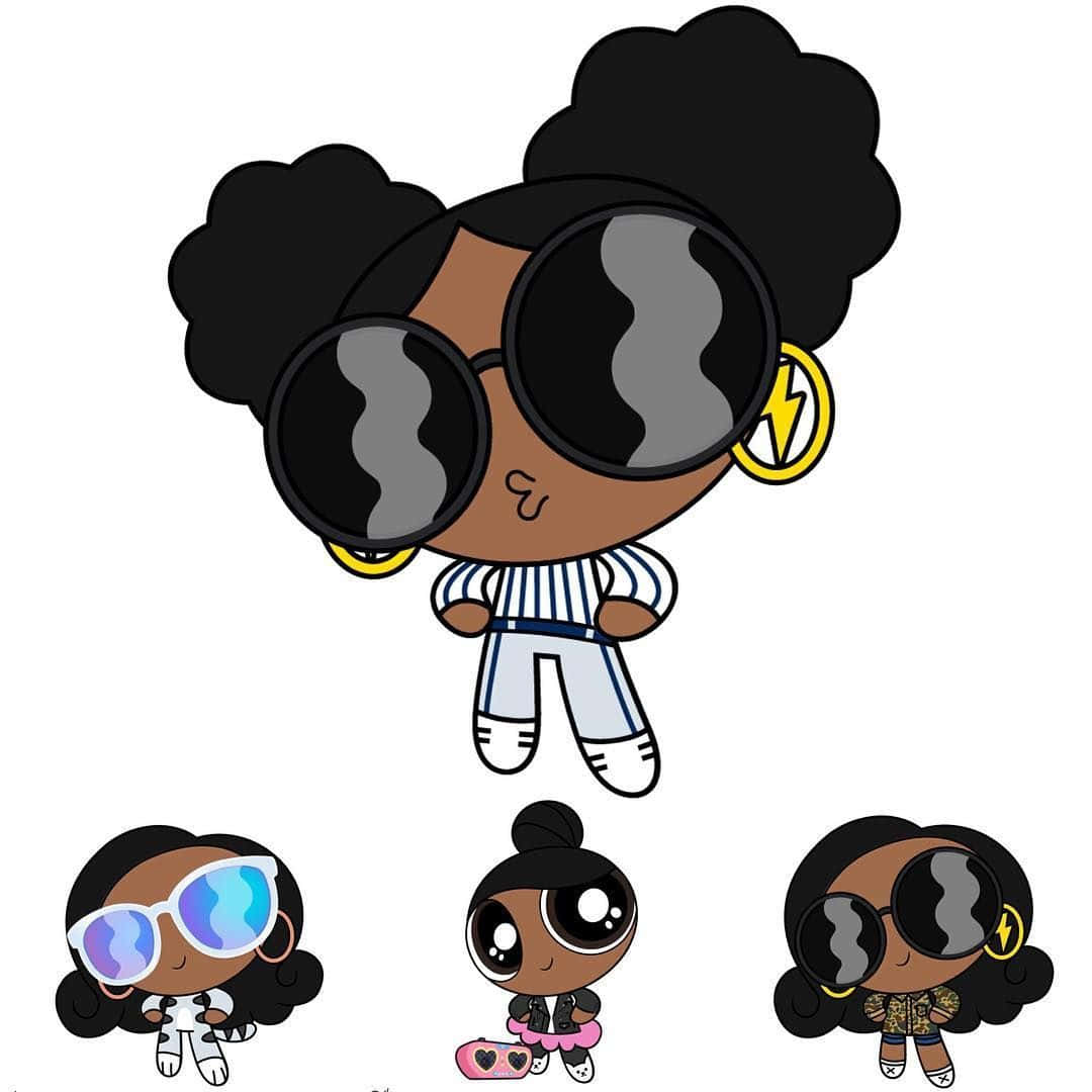 Chicaspowerpuff Negras: Personajes De Dibujos Animados Con Estética Estilizada. Fondo de pantalla
